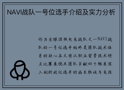 NAVI战队一号位选手介绍及实力分析